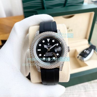 Replica Rolex Submariner Rubber Watch Black Dial Diamond Bezel